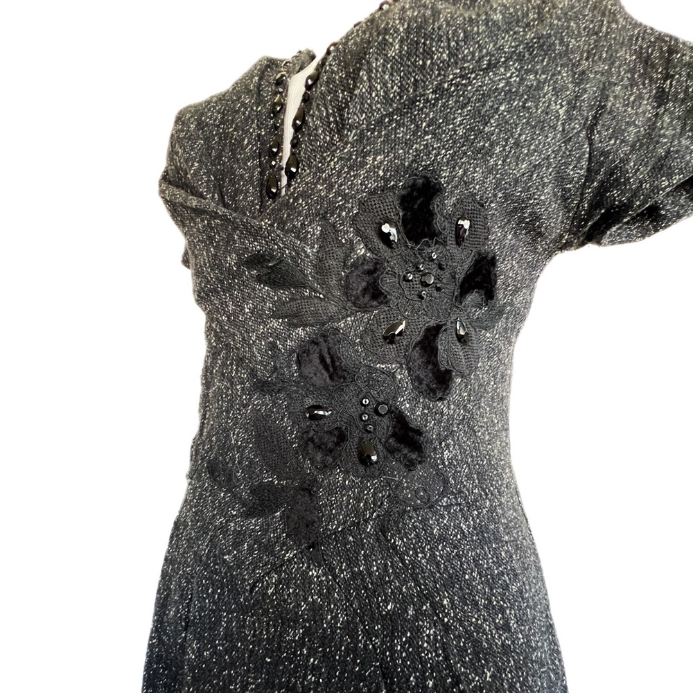 Derhy Wool Tweed and Appliqué Sheath Dress S